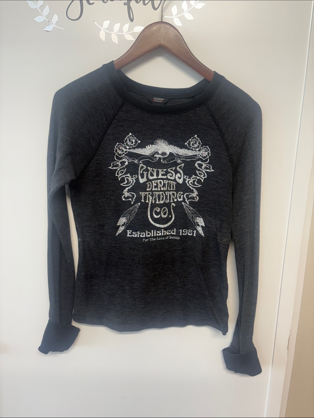 Guess Black Long Sleeve Graphic Pullover with White Print